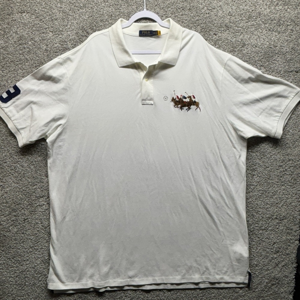 Polo Ralph Lauren Mens 4XLT White Triple Pony 3 Mesh Polo Shirt Christmas NEW